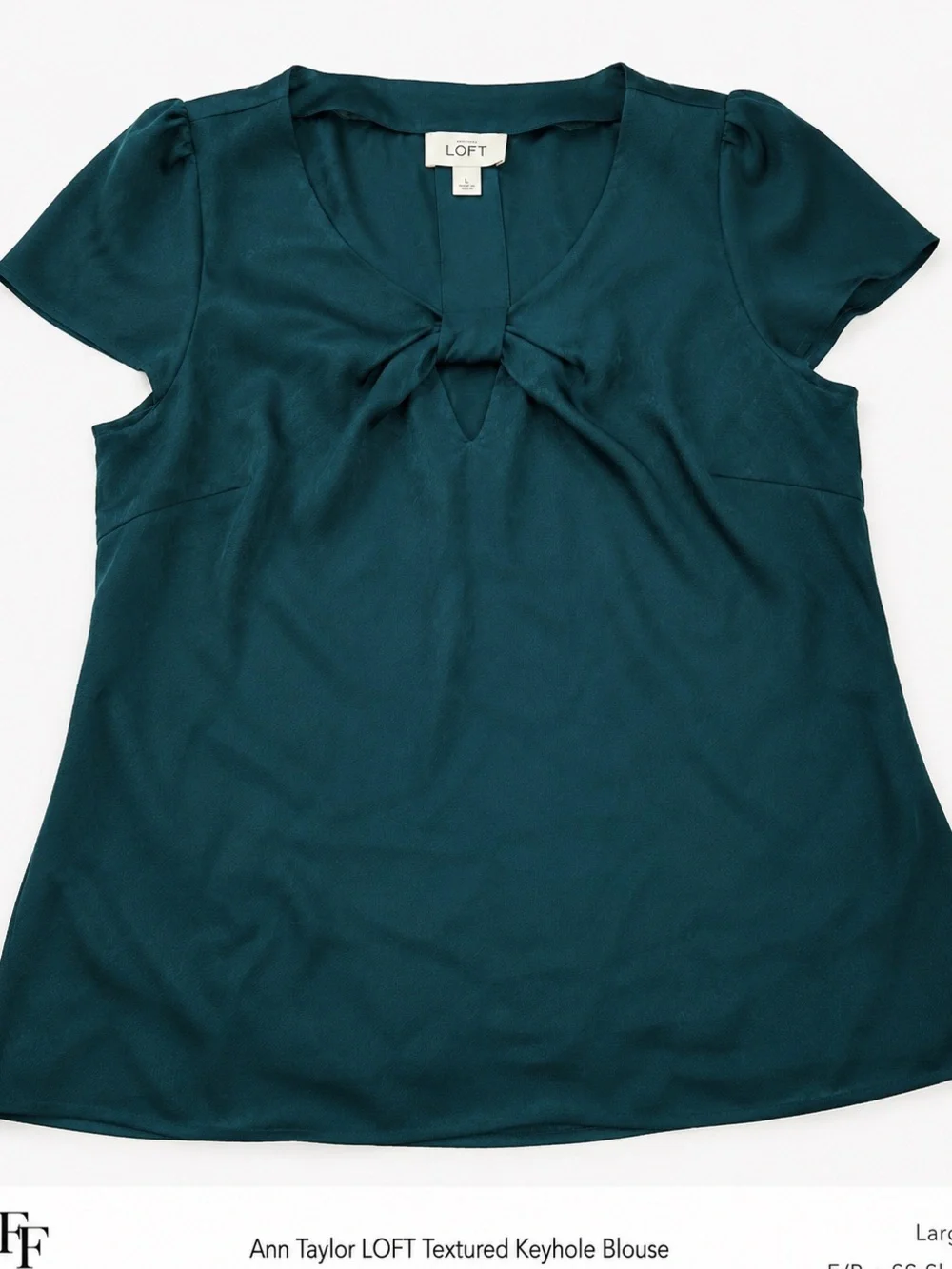 Ann Taylor LOFT Textured Keyhole Blouse Large Teal